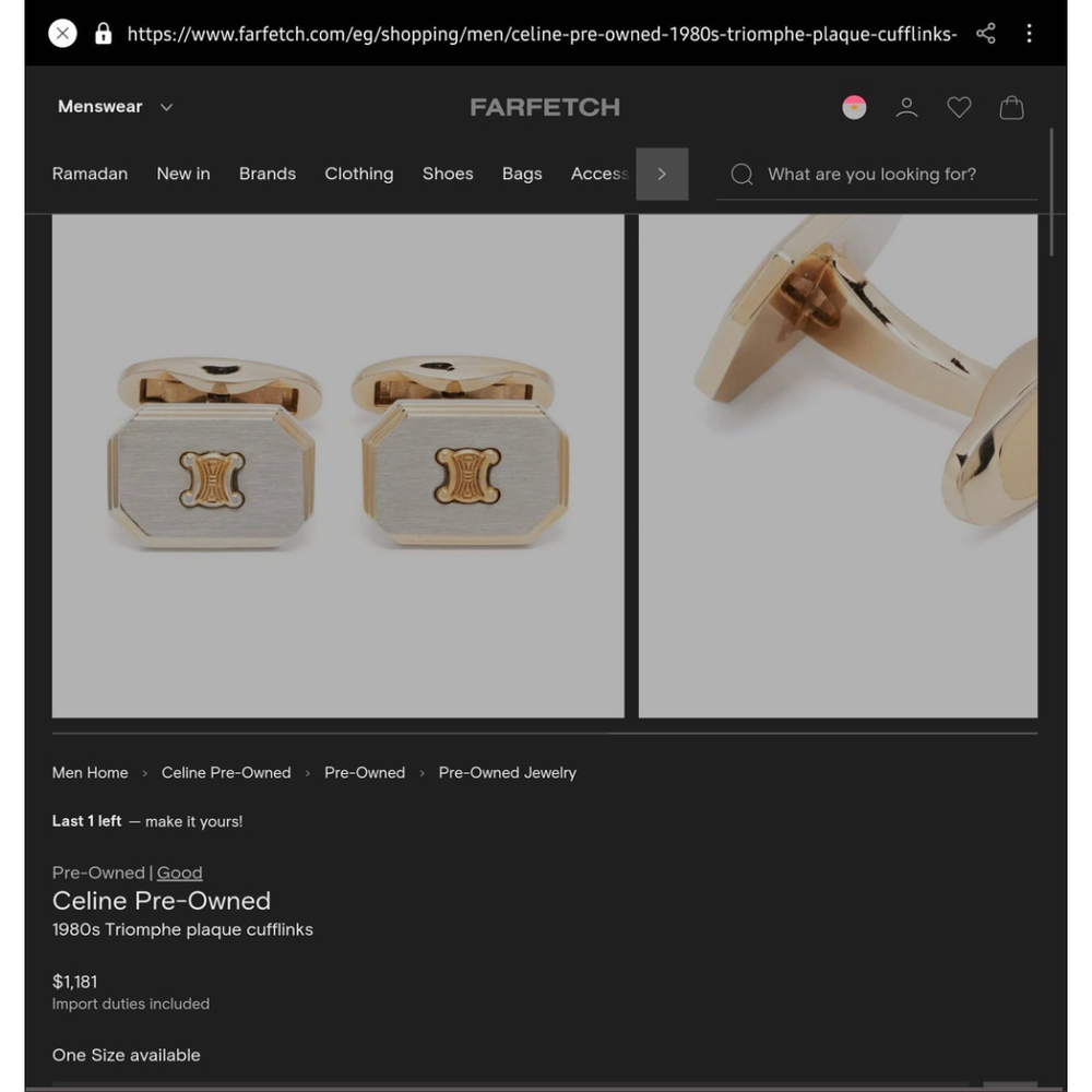 Celine Paris 925 Sterling Silver Triomphe Cufflinks Large - Picture 2 of 8